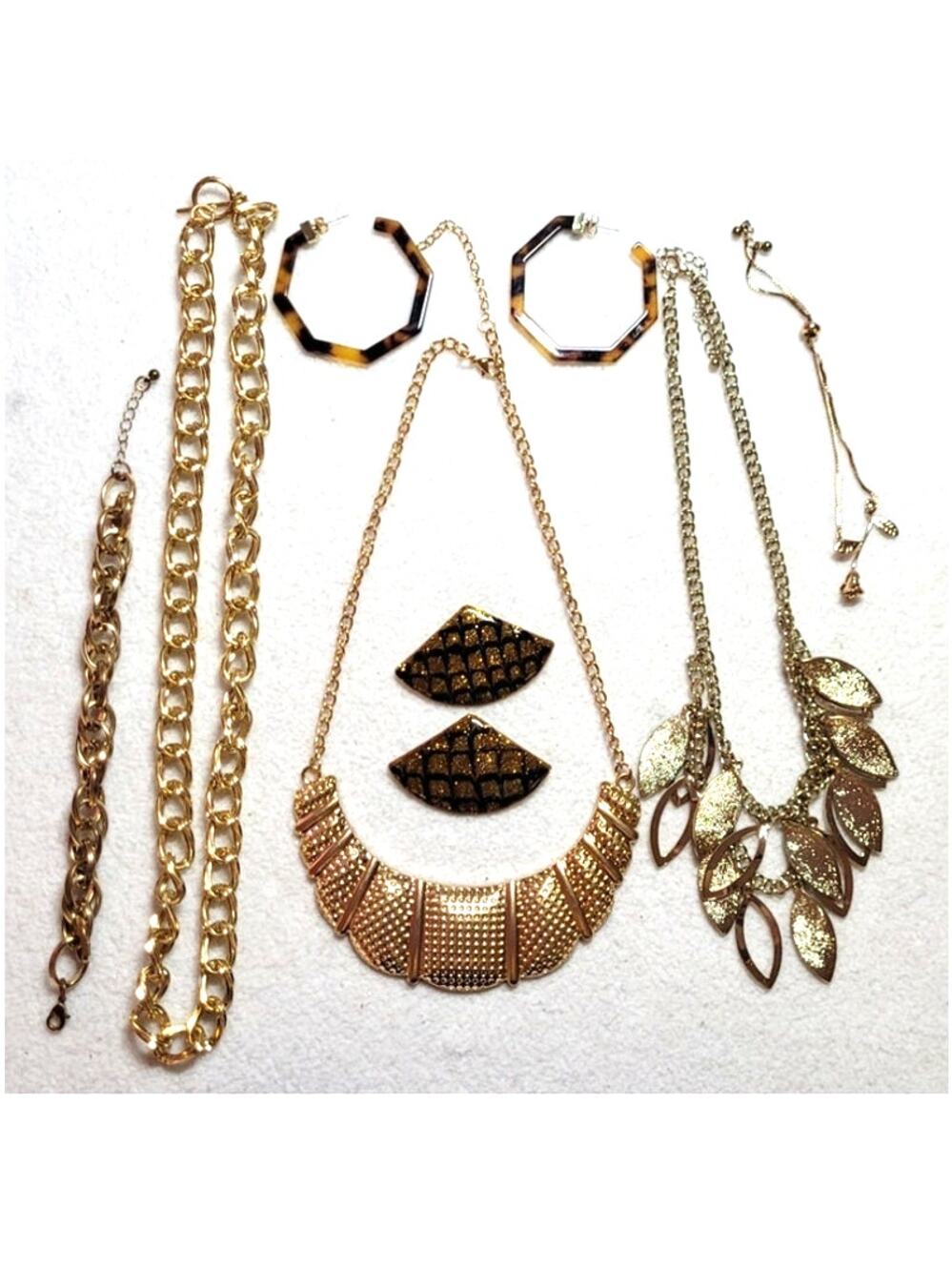 Goldtone Contemporary Necklace Earrrings Bracelet 7 Pc Jewelry Lot
